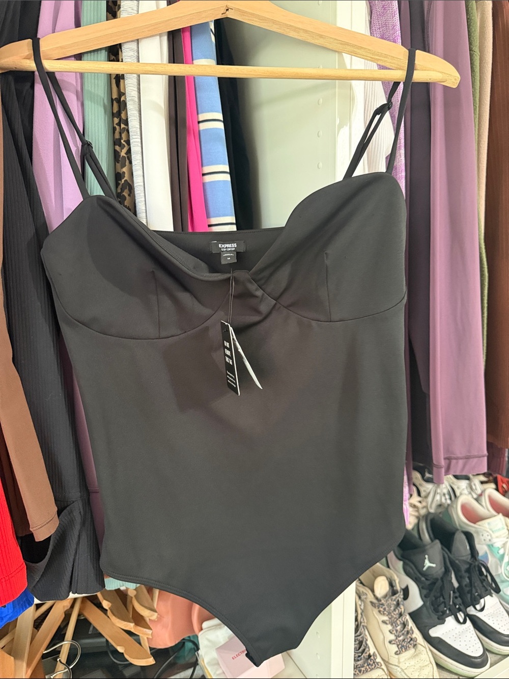 Express Black Bustier Bodysuit with Spaghetti Straps